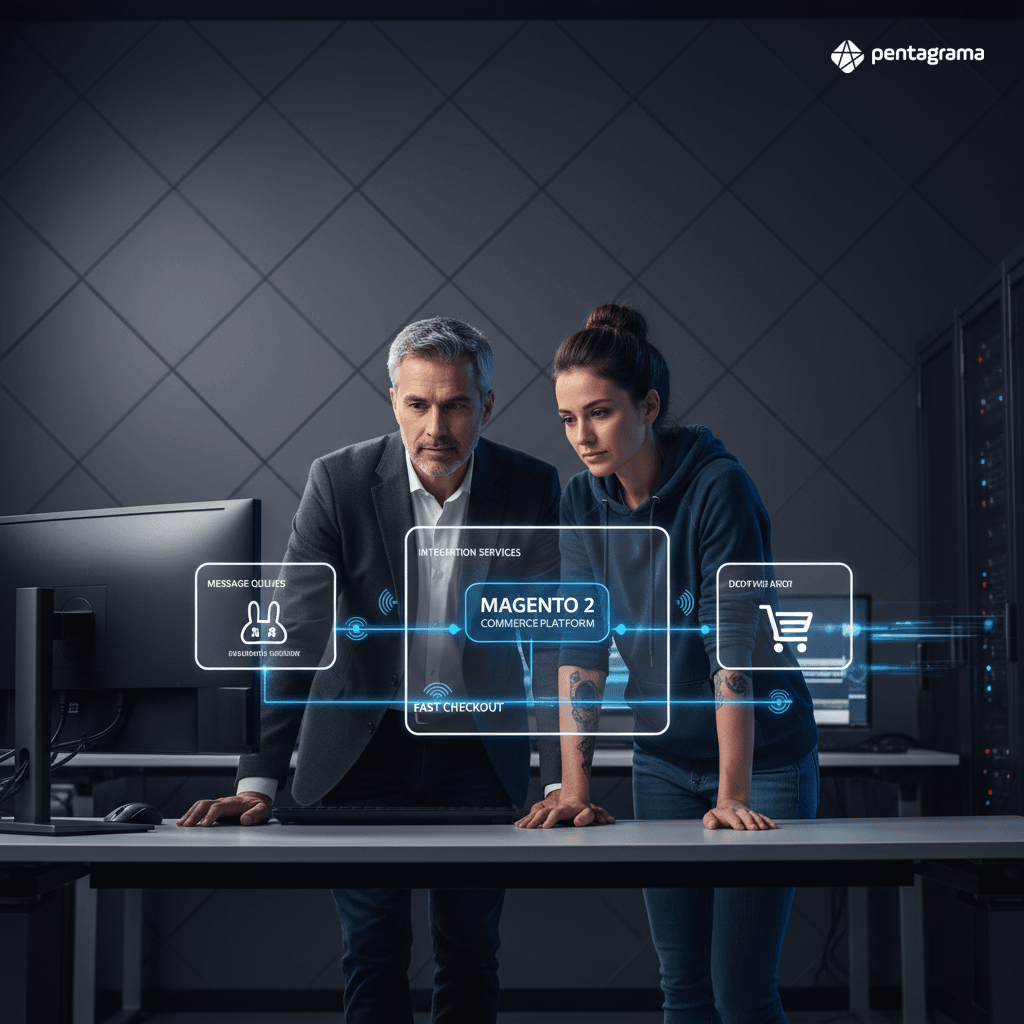 Fluxo de integração assíncrona com IA para Magento 2 B2B