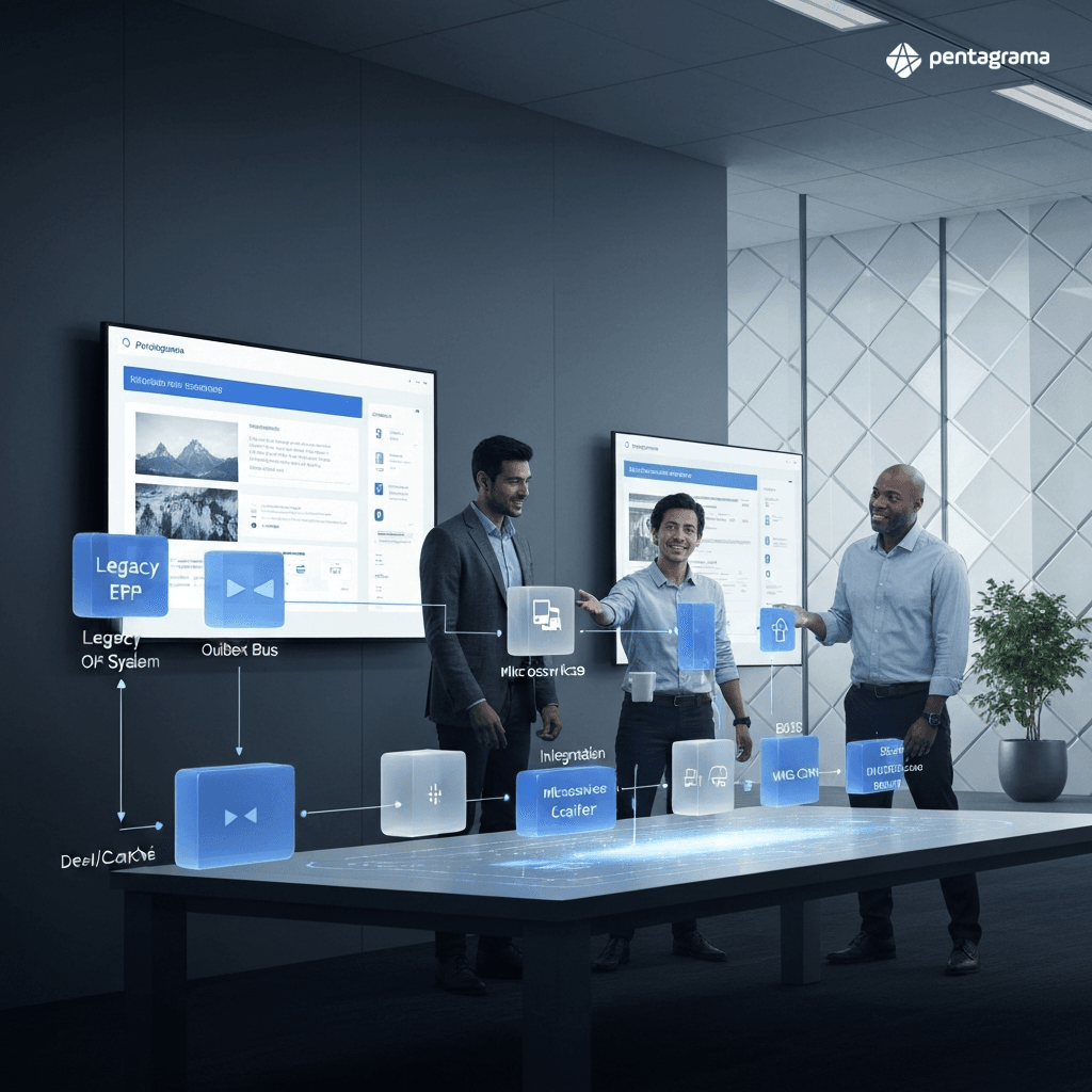 Exemplo de arquitetura híbrida (API + eventos) para integração real-time com ERP legado