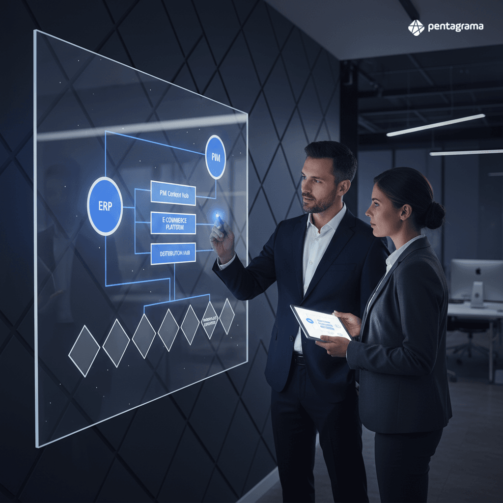 Diagrama de fonte da verdade e fluxo de publicação do catálogo B2B