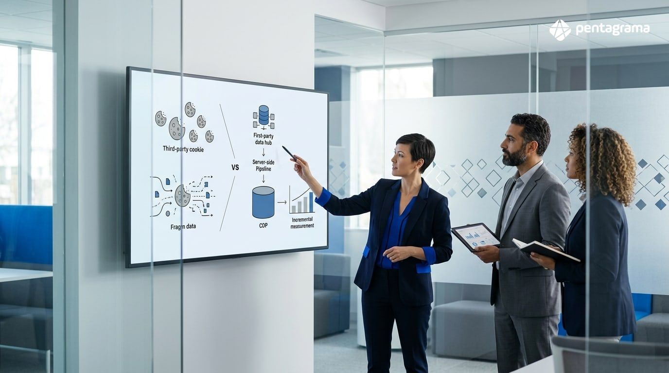 Diagrama de unificação de identidade e eventos entre canais (CDP/CRM/ERP)